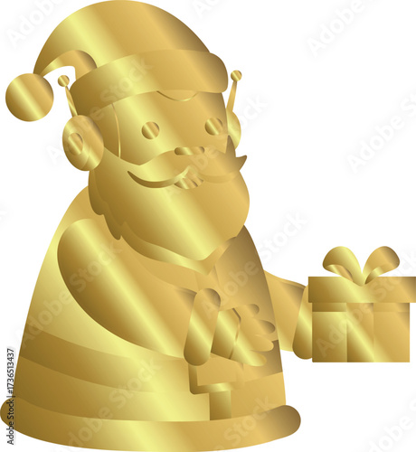 Golden Robot Santa Claus Holding a Gift 