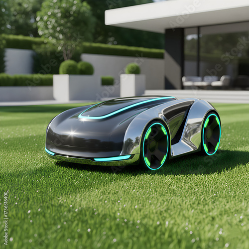Concept Futuristic Robotic Lawn Mower with LED Design