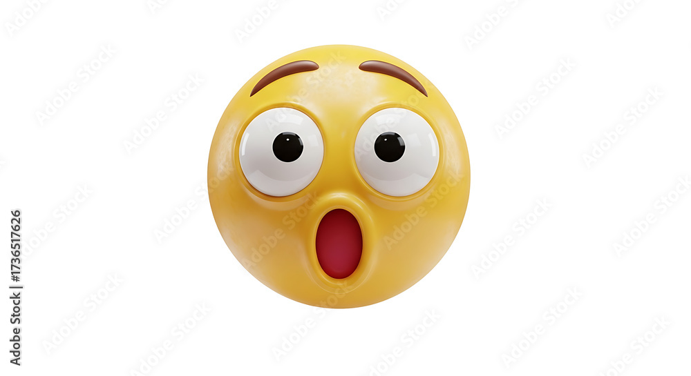 Fototapeta premium A yellow emoji face with wide, surprised eyes and an open mouth, expressing shock or astonishment.