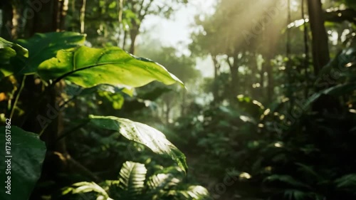 Slow Dolly Shot Through Dense Tropical Jungle Foliage with Sun Dapples and Shallow Depth of Field Slow Dolly Shot, lush, natural world