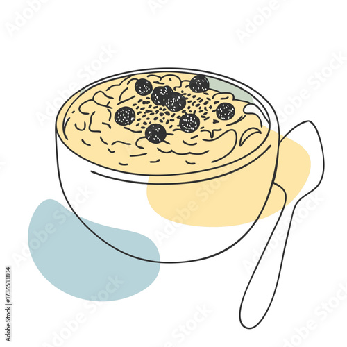 vector illustration of blueberry oatmeal bowl with spoon