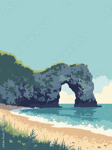 Durdle Door, Dorset, England – natural limestone arch spanning the sea, chalk cliffs and pebble beach, no people