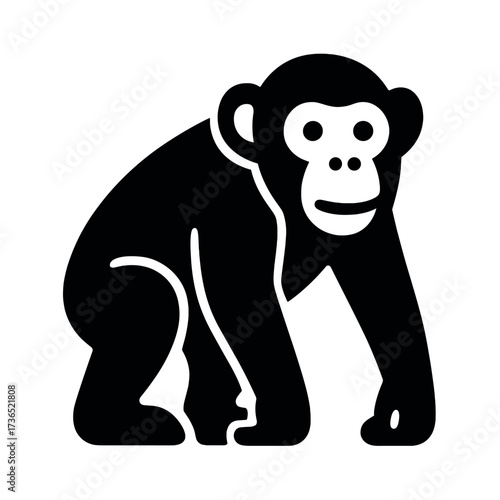 Black and white monkey drawing with bold simplistic lines in profile view