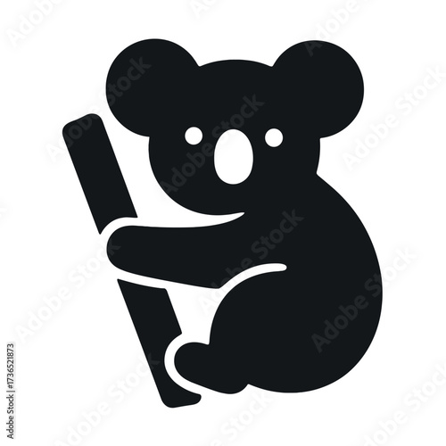 Black silhouette of a koala on branch: iconic australian animal in minimalist design
