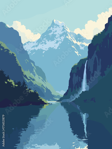 Milford Sound Coast, New Zealand – steep fjord cliffs rising from dark water with waterfalls cascading down, no people