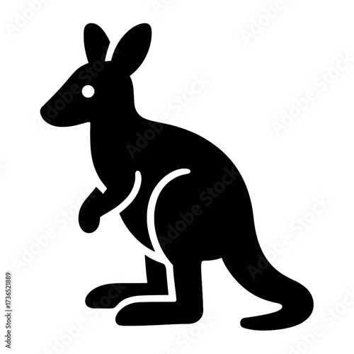 Silhouette of a kangaroo in profile view with white background
