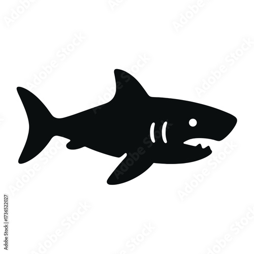 Silhouette of great white shark icon isolated on white background