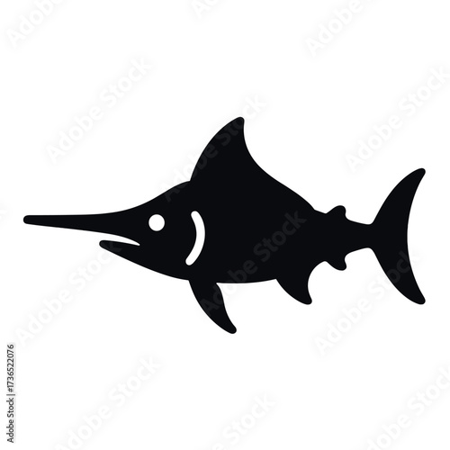 Silhouette of a swordfish in profile view with distinctive bill