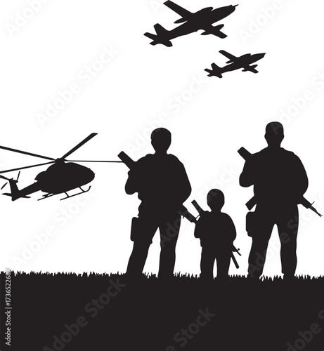 Soldiers protect their child with aircraft support