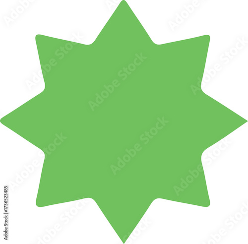A simple, vibrant green eight-pointed star shape on a clean white background, perfect for graphic design and branding elements