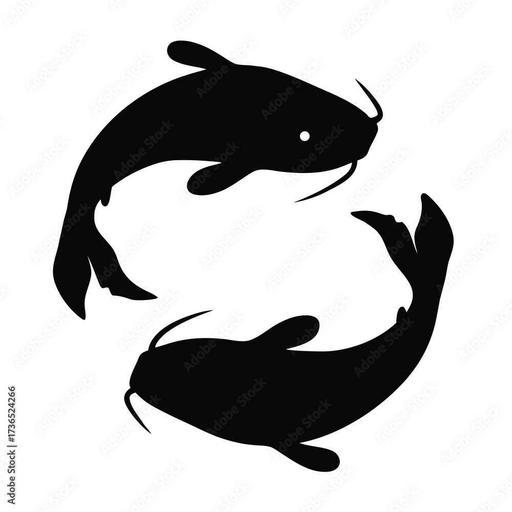Naklejka premium Two silhouetted koi fish in a yin yang symbol arrangement