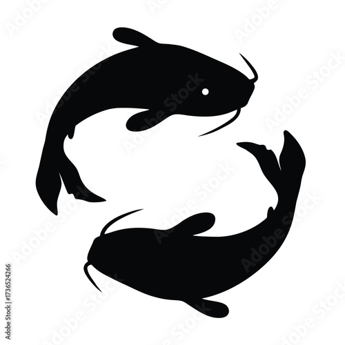 Two silhouetted koi fish in a yin yang symbol arrangement