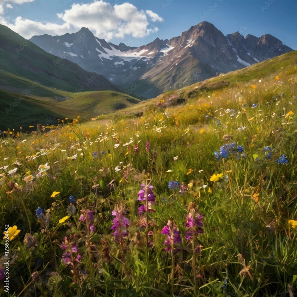 Fototapeta premium alpine meadow with flowers