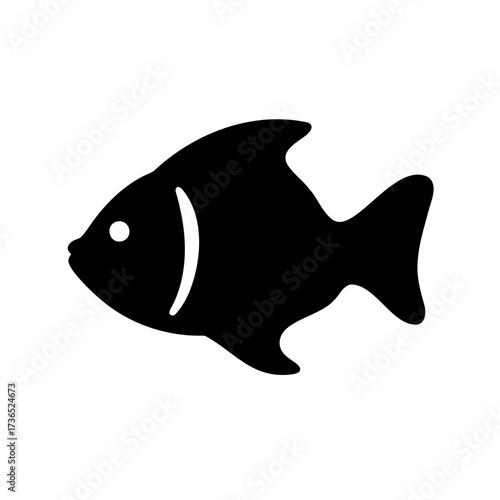 Simple black silhouette illustration of a fish swimming gracefully in the water