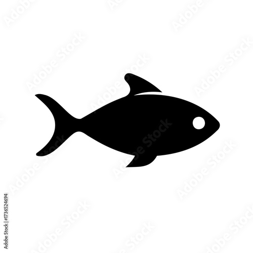 Minimalist black fish icon on white background offering simple graphic representation