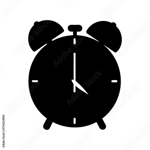Simple Silhouette Illustration of a Classic Alarm Clock Showing Half Past Six