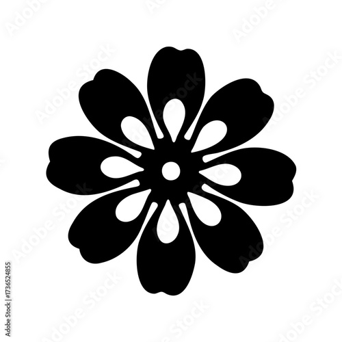 Elegant black and white flower design with rounded petals and simple center