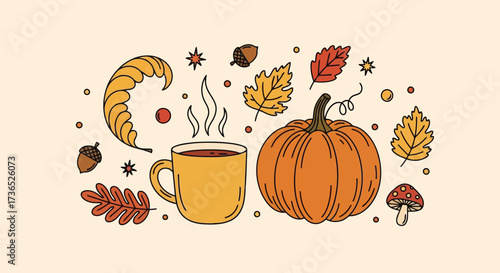 Autumn and Fall Vector Collection – Modern Abstract Geometric Shapes, Seasonal Leaves, Pumpkins, Harvest Elements, and Nature Illustrations
