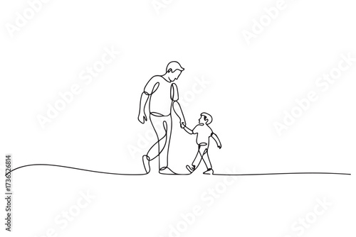 Fathers day line art style vector illustration, father and son line art illustration. one line Icon drawing with white background