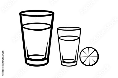 Collection of transparent water glasses some empty on a white background empty glasses clear glass