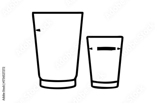 Tall clear glass of water next to short glass of juice with transparent background transparent water glass