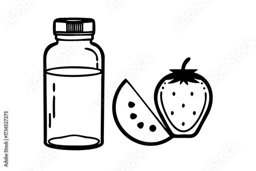 Silhouette of a transparent reusable water bottle with fruit slices inside on a white background fruit infused water