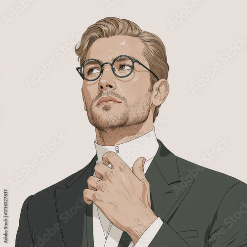drawing, portrait of a handsome businessman