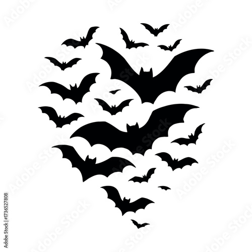 Vector art of bat swarm silhouette forming a spooky pattern