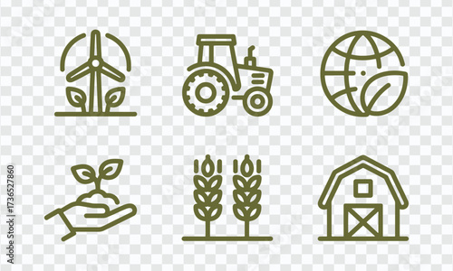 Sustainable agriculture and farming icons line set vector illustration isolated