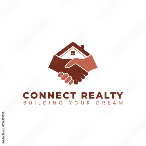 The logo represents the trusted agreement between a home hunter and a seller. It features a handshake with a house in its negative space, symbolizing a successful real estate transaction.