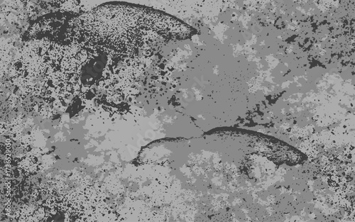 Abstract grunge texture in monochrome shades of black and gray with rough, splattered, and uneven patterns. Ink splashes, dust, or concrete stains with overlays, posters, or digital artwork