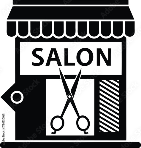 A salon shopfront with scissors and comb signboard