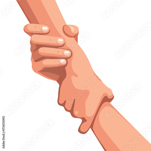 Two hands grasping each other tightly, symbolizing help, rescue, or solidarity.