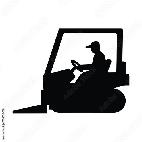 Silhouette of a forklift operator driving a forklift in a warehouse setting