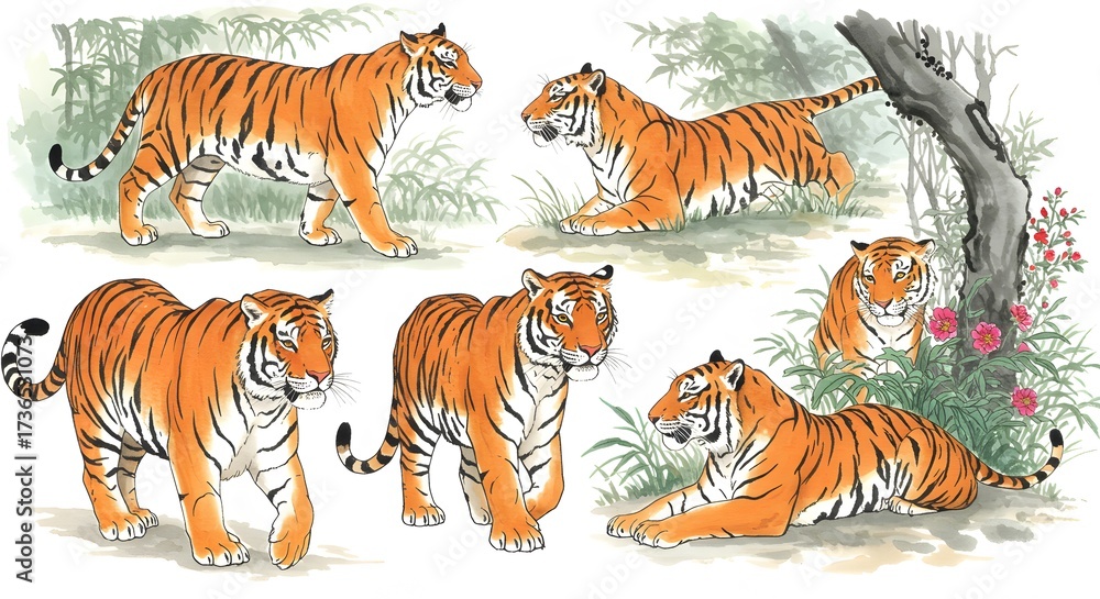 Obraz premium Tiger collection illustration