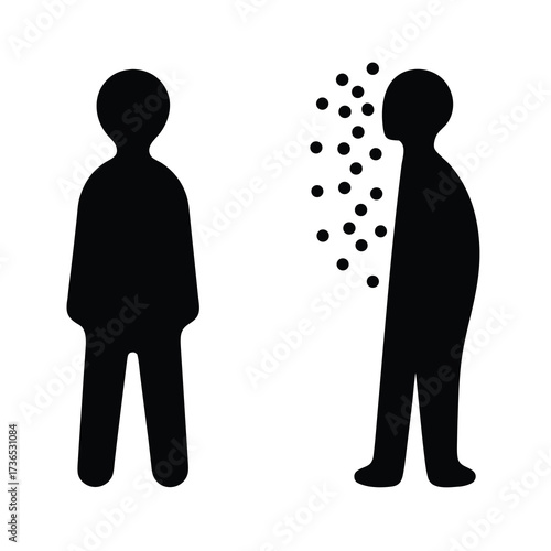 Two silhouettes illustrating social distancing and germ transmission prevention measures