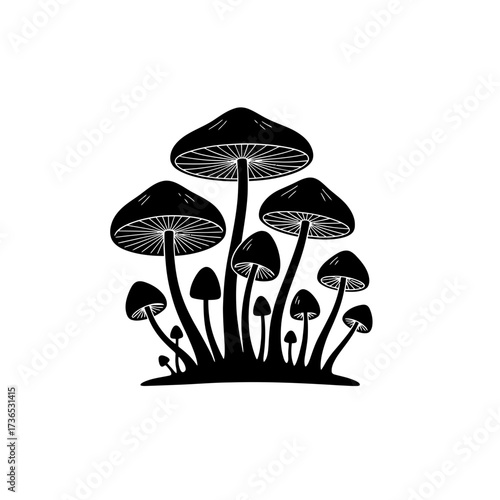 Vector art of group of black mushrooms
