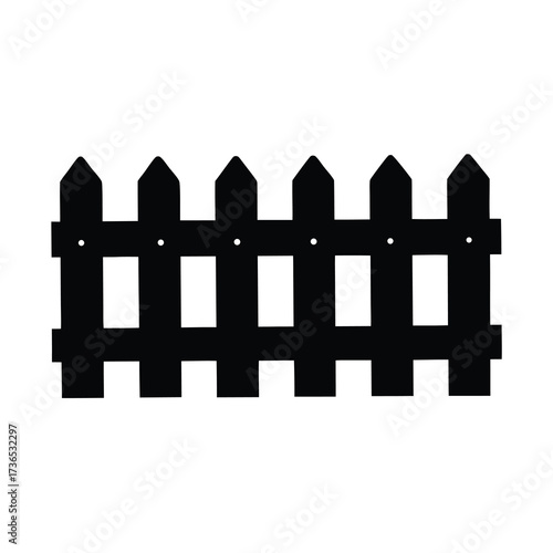 A stark black silhouette of a traditional wooden picket fence against a white background