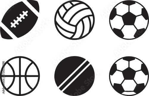 Sports balls icons for team games and competitions