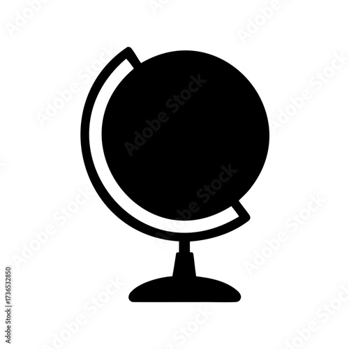 Black globe on a stand representing world geography and education icon