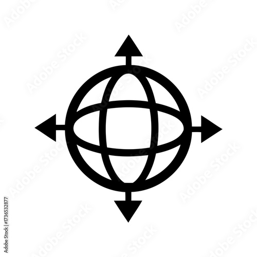 Globe or Sphere with Directional Arrows Representing Movement, Navigation, and Expansion