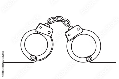 Vector illustration of handcuffs line drawing. one line Icon drawing with white background
