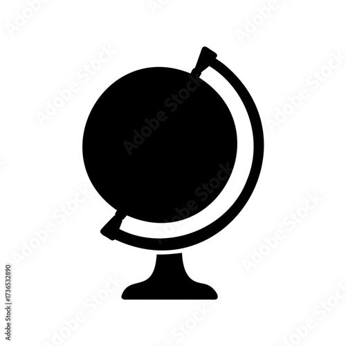 A simple black silhouette illustration of a terrestrial globe on a stand