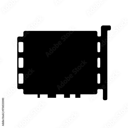Black silhouette representation of a graphics card on a white background, isolated