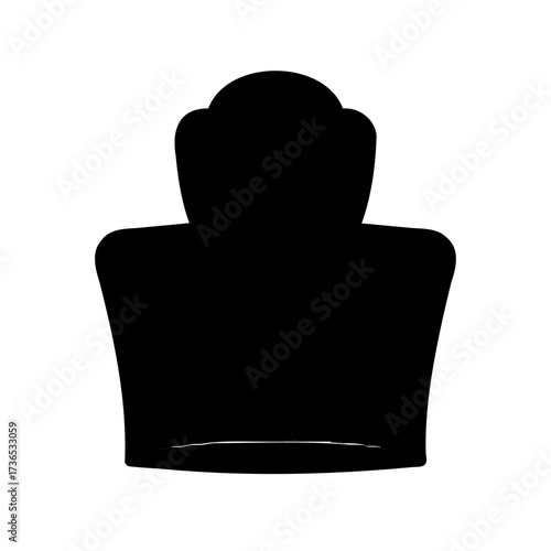 Black chair silhouette with rounded back and decorative headrest design