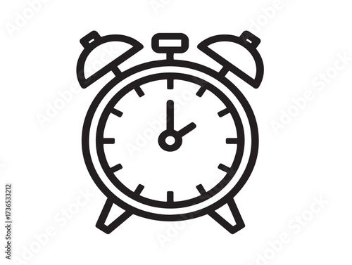 Contemporary Alarm Clock Icon with Clean Black Vector Line Drawing