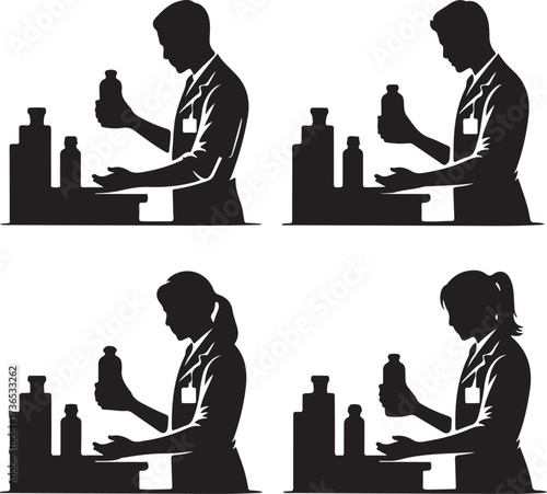 Pharmacist handling bottles dispensing medicine