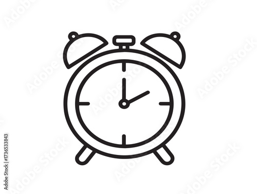 Elegant Alarm Clock Illustration in Clean Minimalist Black Outline