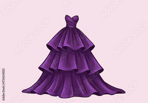 Elegant Purple Gown with Tiered Ruffles and Sweetheart Neckline.