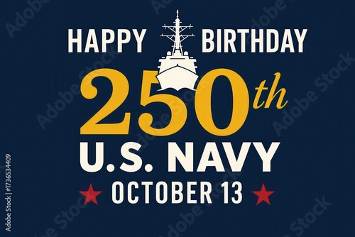 American Navy 250th Birthday Poster with Anchor Sign Commemorating Naval Warfare Branch of U.S. Armed Forces Generative AI